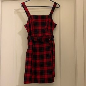 red flannel dress w slit & belt
